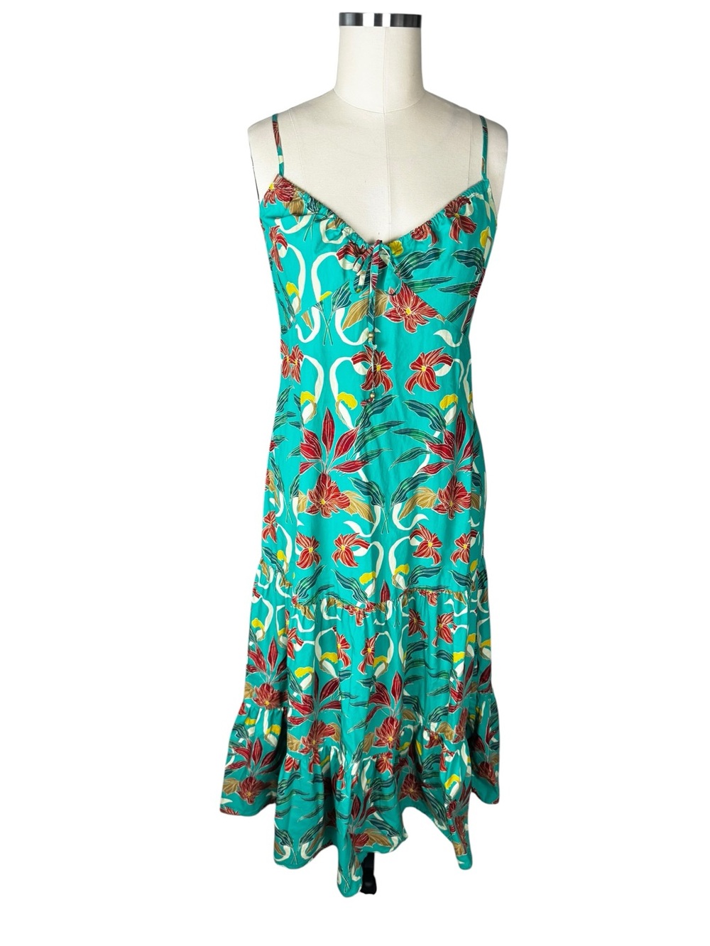 INC International Concepts Cotton Tiered Sundress Teal Floral Midi Dress Large L